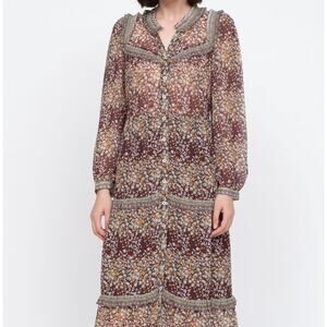 NWT Sea New York Maya Long Sleeve Midi Dress Brown